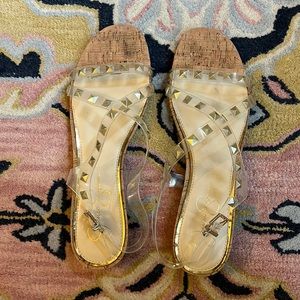 Jessica Simpson clear and gold sandals
